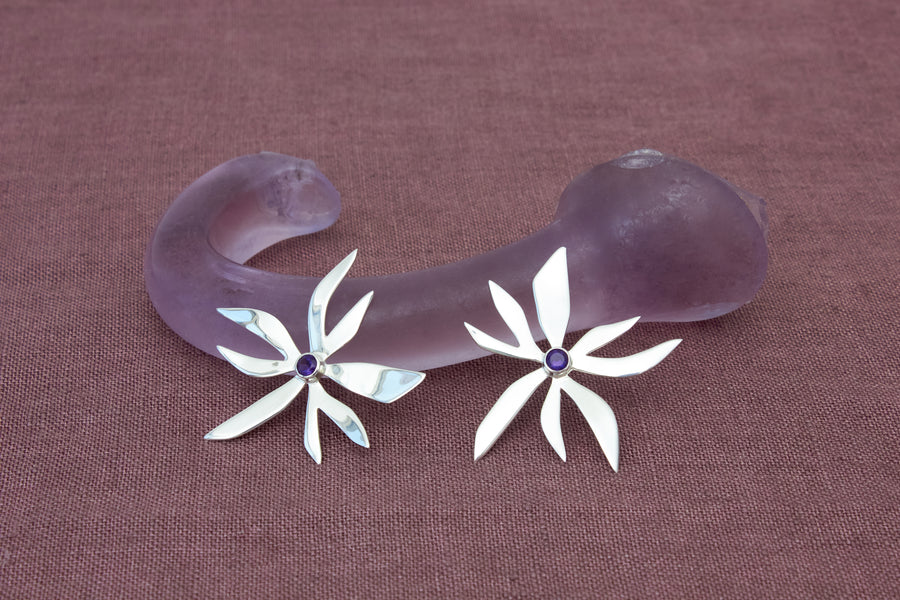 Púrpura Silver Earrings