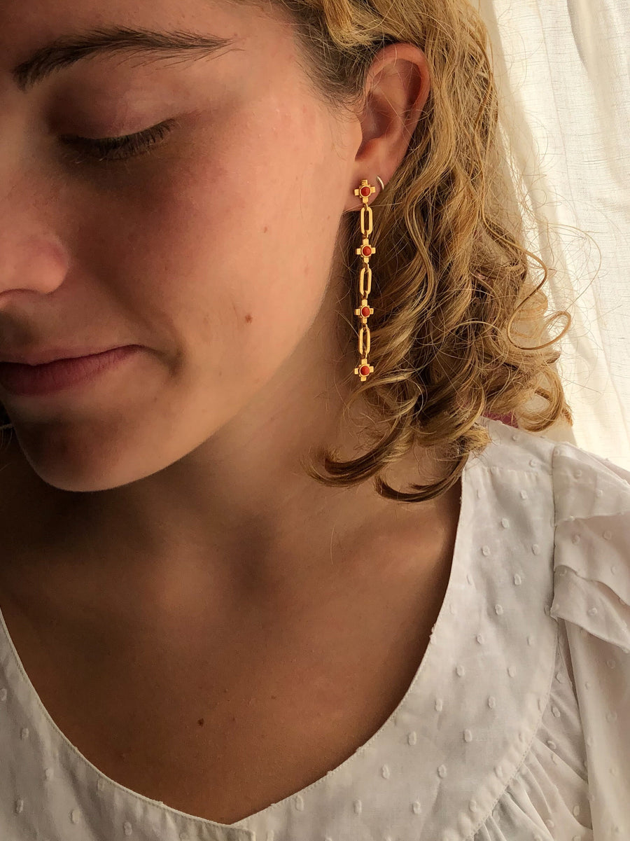 Coral Crosses Earrings